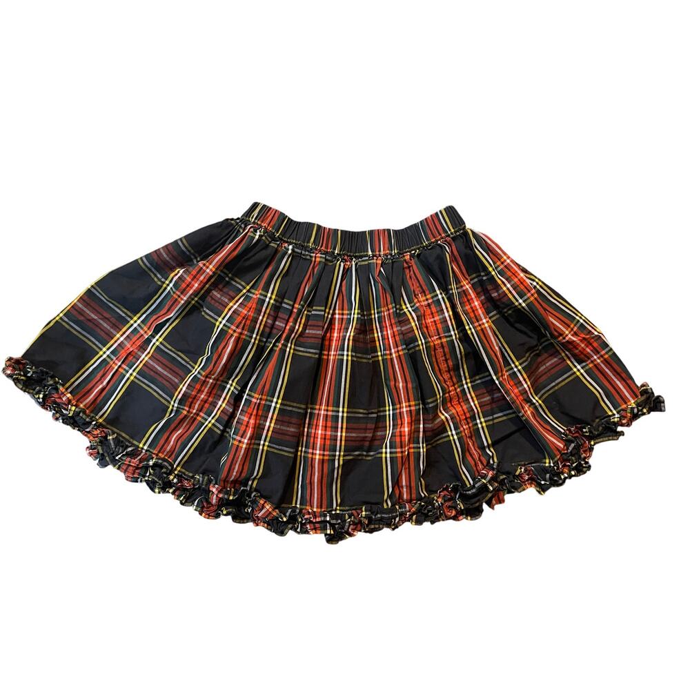 Crewcuts by J.Crew Girls Skirt Size 5-6 Small Red Black Plaid Ruffle Hem Pull On